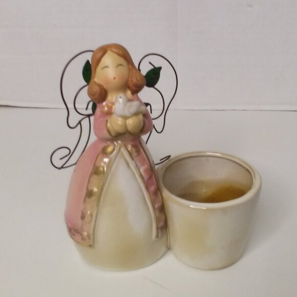 Ceramic Angel Tealight Candle Holder Glazed 6" Tall - Picture 1 of 12